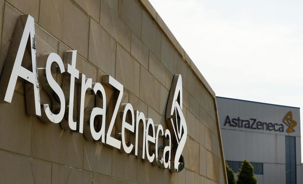 A sign is seen at an AstraZeneca site in Macclesfield